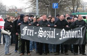 Fronttransparent des NPD-Aufmarsches in Weimar im April 2008